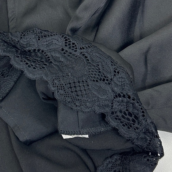 Nasty Gal Lace Long Sleeve Satin Balloon Sleeve Crop Top Black Size 8 - Picture 11 of 11